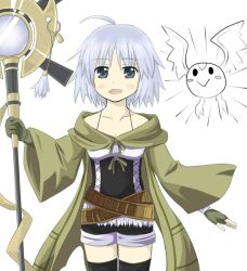  ahoge belt duel_monster giren gloves jacket lyna pixiv_thumbnail raina_the_light_charmer resized short_hair shorts thigh-highs thighhighs wand white_hair yu-gi-oh! yuu-gi-ou_duel_monsters 