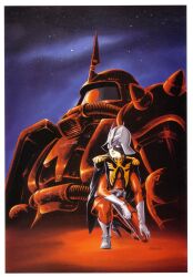  char_aznable gundam helmet highres mask mecha mobile_suit_gundam official_art okawara_kunio ookawara_kunio zaku zaku_ii zaku_ii_s_char_custom 