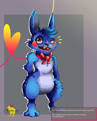  4:5 absurd_res alternate_universe animatronic anthro blue_body blue_fur bow_(feature) bow_tie digital_media_(artwork) five_nights_at_freddy&#039;s fur heart_symbol hi_res hiyoko lagomorph leporid machine male mammal open_mouth puppet_bonnie_(fnafsl) purple_eyes rabbit red_cheeks robot scottgames sister_location smile solo 