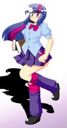  akasode_(tyaramu) blush book boots commentary_request female highres long_hair looking_at_viewer multicolored_hair my_little_pony my_little_pony:_equestria_girls my_little_pony:_friendship_is_magic personification puffy_short_sleeves puffy_sleeves purple_eyes purple_hair short_sleeves smile solo twilight_sparkle_(human) twilight_sparkle_(mlp) 