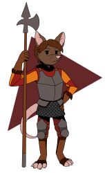  alpha_channel anthro armor barefoot body_armor brown_body brown_fur brown_hair chest_armor clothing digital_drawing_(artwork) digital_media_(artwork) feet female fur gloves guard hair handwear hi_res holding_melee_weapon holding_object holding_polearm holding_spear holding_weapon knee_pads knight mammal medieval medieval_armor melee_weapon murid murine orange_clothing pink_nose polearm poleaxe pose rat rat_ears rat_tail red_clothing rodent scale_armor simple_background simple_eyes solo spear tail transparent_background unknown_artist warrior weapon whiskers 