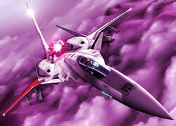  1boy ace_combat ace_combat_zero adfx-02_morgan aerial_battle aircraft airplane battle bomb cloud cockpit commentary_request contrail explosive fighter_jet flying jet larry_foulke laser liftoff military military_vehicle missile pilot rocket signature smoke solo vehicle_focus weapon zephyr164 zero_(duel) 