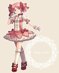  ariori_haberi bad_id bad_pixiv_id bow female gloves kaname_madoka kaname_madoka_(magical_girl) mahou_shoujo_madoka_magica mahou_shoujo_madoka_magica_(anime) neck_ribbon photoshop_(medium) pink_hair red_eyes ribbon short_twintails skirt solo twintails 