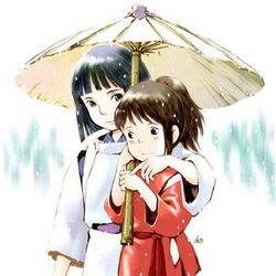  chihiro ghibli haku haku_(spirited_away) lolicon lowres ogino_chihiro rain sen_to_chihiro_no_kamikakushi spirited_away studio_ghibli umbrella 