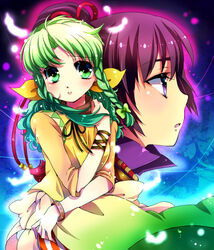  2girls chigo commentary_request green_hair katrina_(romancing_saga) multiple_girls profile purple_hair romancing_saga_3 saga sarah_carson 