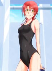  bonnie_(rsg) commentary_request competition_swimsuit covered_navel female hino_kahoko la_corda_d&#039;oro one-piece_swimsuit red_hair short_hair solo swimsuit yellow_eyes 