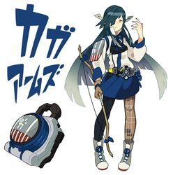  adapted_costume alternate_costume asymmetrical_legwear bad_id bad_link bad_twitter_id blue_skirt bow cosplay emu_(eomou) expressionless female front-seamed_legwear hair_over_one_eye hayashimo_(kancolle) kaga_(kancolle) kaga_(kancolle)_(cosplay) kamen_rider kamen_rider_gaim_(series) kantai_collection lock_seed long_hair looking_at_viewer mismatched_legwear muneate parody rider_belt seamed_legwear sengoku_driver shoes simple_background skirt sneakers solo translated very_long_hair white_background 