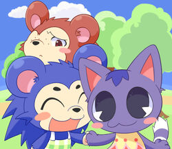  animal_crossing asami_(doubutsu_no_mori) black_eyes blue_hair blush closed_eyes doubutsu_no_mori feline kinuyo_(doubutsu_no_mori) mabel_able nintendo porcupine rosie sable_able 