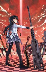  akemi_homura akemi_homura_(magical_girl) ammunition_belt assault_rifle bad_id bad_pixiv_id beam black_hair browning_m2 bullpup cartridge checkered_floor female full_body gatling_gun gun h&amp;k_sl8 heavy_machine_gun howa_type_89 kno1 kriss_vector lever_action light_machine_gun long_hair looking_at_viewer looking_back m249 machine_gun magical_girl mahou_shoujo_madoka_magica mahou_shoujo_madoka_magica_(anime) multiple_weapons p90 pantyhose photoshop_(medium) planted_gun pump_action rifle rocket_launcher rpg-7 rpg_(weapon) shell_casing shotgun sniper_rifle solo spas-12 submachine_gun walther walther_wa_2000 weapon winchester_model_1887 