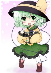  bakko blush_stickers commentary_request eyeball female green_eyes green_hair hat heart heart_of_string komeiji_koishi md5_mismatch open_mouth short_hair skirt smile solo third_eye touhou white_legwear 