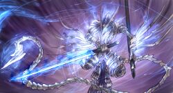  blue_eyes ganesagi highres shirogane_usagi shiroganeusagi skeleton sword tail weapon 