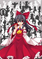  6+girls alice_margatroid aoilio apple ascot bad_apple!! bad_id bad_pixiv_id bare_shoulders black_hair bow chen detached_sleeves dot_nose elly_(touhou) everyone ex-keine flandre_scarlet food frilled_bow frilled_hair_tubes frilled_shirt_collar frills fruit fujiwara_no_mokou hair_between_eyes hair_tubes hairbow hakurei_reimu hinanawi_tenshi holding holding_food holding_fruit houraisan_kaguya ibuki_suika inaba_tewi inubashiri_momiji izayoi_sakuya kagiyama_hina kamishirasawa_keine kawashiro_nitori kazami_yuuka kirisame_marisa kochiya_sanae konpaku_youmu long_hair long_skirt long_sleeves lunasa_prismriver lyrica_prismriver merlin_prismriver moriya_suwako multiple_girls onozuka_komachi orb patchouli_knowledge petticoat purple_bow red_apple red_bow red_eyes red_shirt red_skirt reisen_udongein_inaba remilia_scarlet ribbon-trimmed_sleeves ribbon_trim shameimaru_aya shanghai_doll shiki_eiki shirt silhouette skirt skirt_set sleeveless sleeveless_shirt smile touhou touhou_(pc-98) white_sleeves wide_sleeves yagokoro_eirin yakumo_ran yakumo_yukari yasaka_kanako yellow_ascot yin_yang yin_yang_orb 