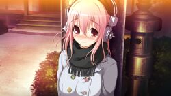  blush game_cg headphones koi_de_wa_naku pink_hair scarf soniko super_soniko tsuji_santa 