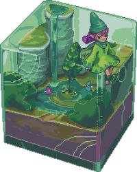  blink_(kaze_no_shuuchaku-eki) chrono_cross commentary_request fairy female isometric lowres pixel_art razzly_(chrono_cross) solo terrarium water waterfall 