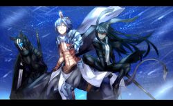  blue_hair cape centaur ganesagi male male_focus orange_eyes shirogane_usagi shiroganeusagi yellow_eyes 