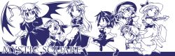  6+girls alice_margatroid alice_margatroid_(pc-98) bag bat_wings blush commentary_request dress hair_bobbles hair_ornament hair_ribbon hat hemogurobin_a1c long_hair louise_(touhou) mai_(touhou) maid maid_headdress monochrome multiple_girls multiple_wings mystic_square photoshop_(medium) ribbon sara_(touhou) shinki_(touhou) short_hair side_ponytail skirt touhou touhou_(pc-98) wings yuki_(touhou) yumeko_(touhou) 