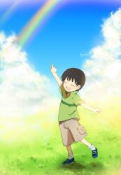  1boy bad_id bad_pixiv_id caterpillar_(artist) cloud day double_rainbow happy lolicon male_focus onozawa_yuuki outdoors pointing rainbow sky solo tokyo_magnitude_8.0 