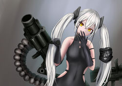  absurdres bare_shoulders black_gloves breasts collarbone destroyer_(girls&#039;_frontline) female girls&#039;_frontline gloves hair_between_eyes highres hip_vent large_breasts long_hair multicolored_hair pi4_pi_yo sangvis_ferri sidelocks solo streaked_hair twintails very_long_hair yellow_eyes 