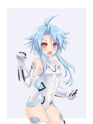  bare_shoulders blue_hair blush breasts commentary_request elbow_gloves female gloves hair_between_eyes highres kazuneko_(wktk1024) leotard light_blue_hair looking_at_viewer neptune_(series) power_symbol power_symbol-shaped_pupils red_eyes short_hair_with_long_locks small_breasts solo symbol-shaped_pupils thighhighs white_gloves white_heart_(neptunia) white_leotard 