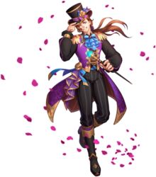  1boy artist_request ascot boots bracelet brown_hair collared_shirt felix_(gyee) gyee hand_on_headwear hat jacket jewelry long_hair long_sleeves looking_at_viewer male_focus multicolored_eyes official_art one_eye_closed pants petals rose_petals shirt smile solo staff third-party_source transparent_background yellow_eyes 