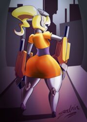  ass big_butt clothed clothing dress female hi_res looking_at_viewer looking_back looking_back_at_viewer machine not_furry pivot robot solo zedrin 