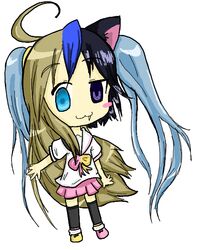  :3 ahoge animal_ears black_hair blue_hair blush chibi clannad crossover fusion gretel ikeda_kana izumi_konata kud_wafter little_busters! lucky_star moetron multicolored_hair noumi_kudryavka oerba_yun_fang otogi-jushi_akazukin sakagami_tomoyo saki school_uniform short_twintails silver_hair twintails twintails 