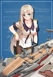  absurdres adjusting_clothes adjusting_legwear aiguillette aircraft aircraft_carrier airplane ammunition_belt ammunition_box aqua_eyes artillery black_pantyhose blonde_hair blueprint_(object) blush bomb bracelet braid breasts building buttons chinese_commentary cleavage closed_mouth collarbone commentary_request crane_(machine) dock explosive f2a_buffalo female flight_deck fourragere highres jewelry large_breasts lexington_(warship_girls_r) long_hair looking_to_the_side midriff military military_uniform military_vehicle miniskirt pantyhose ship short_sleeves side_slit skirt smokestack solo thighband_pantyhose torpedo turret uniform uss_lexington_(cv-2) very_long_hair warship warship_girls_r watercraft white_skirt white_uniform zi_se 