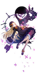  abigail_williams_(fate) asukayou black_bow black_dress black_footwear black_hat blonde_hair bloomers blue_eyes bow bug butterfly commentary dated dress fate/grand_order fate_(series) female forehead hairbow hat highres key long_hair long_sleeves looking_at_viewer looking_to_the_side orange_bow oversized_object parted_bangs polka_dot polka_dot_bow shoes signature sleeves_past_wrists solo stuffed_animal stuffed_toy teddy_bear underwear very_long_hair white_background white_bloomers 