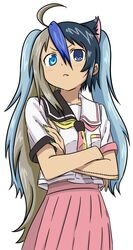  :3 ahoge animal_ears black_hair blue_eyes blue_hair can&#039;t_be_this_cute cat_ears clannad crossed_arms crossover drawfag fusion hatsune_miku highres ikeda_kana izumi_konata kud_wafter little_busters! long_hair lucky_star moetron multicolored_hair noumi_kudryavka oerba_yun_fang open_mouth ore_no_imouto_ga_konna_ni_kawaii_wake_ga_nai parody sakagami_tomoyo saki school_uniform silver_hair skirt twintails vocaloid 