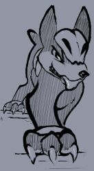 canid canine claws feral generation_2_pokemon hatching_(art) houndour lustful_gaze male mammal monochrome narrowed_eyes nintendo paws pokemon pokemon_(species) shaded smile smirk smug solo tail teeth toe_claws tongue tongue_out yutz_(artist) 