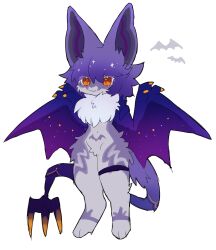  2025 3_fingers :3 ambiguous_anthro ambiguous_gender anthro bat big_ears biped blue_wings blush blush_lines chest_tuft claws colored digital_media_(artwork) dipstick_tail eyelashes featureless_crotch finger_claws fingers fluffy forked_tail front_view full-length_portrait fur grey_body grey_fur hair hi_res kemono legband mammal markings membrane_(anatomy) membranous_wings multicolored_body multicolored_fur navel neck_tuft nude orange_eyes orange_tail_tip portrait pupils purple_body purple_ears purple_fur purple_hair purple_tail purple_wings realistic_wings simple_background solo spommmm standing tail tail_markings thighband tuft unusual_anatomy unusual_tail white_background white_body white_fur wings 