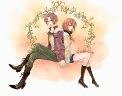  1boy bad_id bad_pixiv_id etou_kiriya female flower highres hino_kahoko keeemu la_corda_d&#039;oro red_hair short_hair sitting 