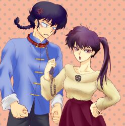  angry black_hair braid chains collar ksgachi69 kuno_kodachi kunou_kodachi lipstick makeup ponytail purple_eyes purple_hair ranma_1/2 saotome_ranma sweatdrop 