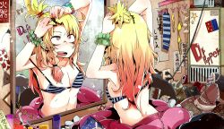  bad_id bad_pixiv_id blonde_hair bra contemporary domino&#039;s_pizza dr_pepper female garlic hat kirisame_marisa lingerie messy_room mirror reflection sakurai_energy solo touhou underwear witch_hat 