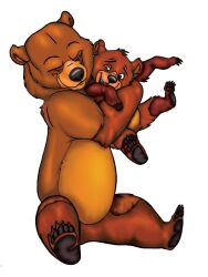  bear bear_hug brother_bear brown_bear disney duo feral grizzly_bear hug kenai_(brother_bear) koda_(brother_bear) male mammal nude pawpads size_difference slightly_chubby unknown_artist ursine young young_feral 