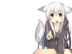  animal_ears blush cleavage food foxgirl original oruton red_eyes tail white white_hair 