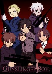  5boys akm akms assault_rifle bad_id bad_pixiv_id belt bilingual black_background black_belt black_eyes black_hair black_necktie black_pants black_shirt blonde_hair blue_eyes blue_jacket brown_eyes brown_hair bullpup closed_mouth collared_shirt cowboy_shot cross cross_necklace curtained_hair emiya_kiritsugu fate/zero fate_(series) finger_on_trigger foregrip frown gloves gradient_background grey_eyes grey_hair grey_shirt group_picture gun gunslinger_girl hair_between_eyes hair_slicked_back handgun heterochromia holding holding_gun holding_weapon jacket jewelry kalashnikov_rifle kayneth_el-melloi_archibald kotomine_kirei latin_cross long_sleeves looking_at_viewer male_focus mandarin_collar matou_kariya mixed-language_text multiple_boys necklace necktie pants parody purple_jacket red_background red_jacket rifle rifling rui_(o-rui) scope serious shirt shirt_tucked_in shotgun silhouette sniper_rifle steyr_aug tohsaka_tokiomi upper_body vertical_foregrip weapon white_hair white_shirt 