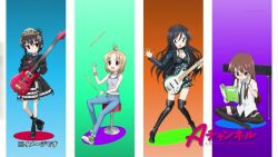  4girls a_channel artist_request bass_guitar drumsticks electric_guitar guitar ichii_tooru instrument k-on! keyboard_(instrument) momoki_run multiple_girls nishi_yuuko parody tennouji_nagisa 