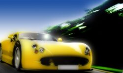  blue_sky car commentary_request day motion_blur motor_vehicle no_humans reflection rufu_(gfsikisima04) sky tvr tvr_cerbera vehicle_focus 