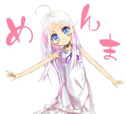  ano_hi_mita_hana_no_namae_wo_bokutachi_wa_mada_shiranai. bad_id bad_pixiv_id blue_eyes dress female honma_meiko long_hair outstretched_arms riuichi sleeveless sleeveless_dress solo spread_arms white_hair 