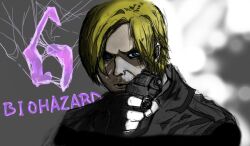  gun handgun leon_s_kennedy male male_focus oekaki pistol resident_evil resident_evil_6 weapon 