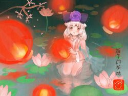  blush cherry_blossoms foxgirl haneiy hat japanese_clothes kimono original red_eyes white_hair 