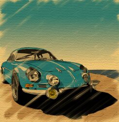  alpine_(carmaker) alpine_a110 beach blue_sky car commentary_request motor_vehicle no_humans outdoors renault rufu_(gfsikisima04) sky vehicle_focus 