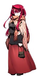  bag breasts casual commentary_request contemporary dress female handbag highres ishida_akira large_breasts long_hair maou_(maoyuu) maoyuu_maou_yuusha promotional_art red_eyes red_hair ribbed_sweater scarf shawl solo sweater 