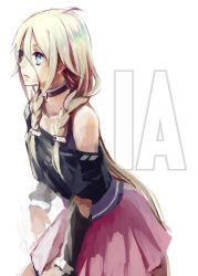  bare_shoulders blonde_hair blue_eyes braid choker commentary_request crimsonseed female ia_(vocaloid) long_hair off_shoulder simple_background skirt solo twin_braids vocaloid 