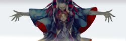  caster_(fate/zero) closed_eyes coat earrings fate/stay_night fate/zero fate_(series) highres jewelry long_image looking_at_viewer looking_up male male_focus outstretched_arms rei_(sanbonzakura) sanbonzakura teeth type-moon uryuu_ryuunosuke wide_image 