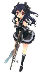  bad_id bad_pixiv_id black_hair bow commentary_request detached_sleeves female gun hairbow neptune_(series) photoshop_(medium) red_eyes solo two_side_up uni_(neptunia) weapon yuu_(kfc) 