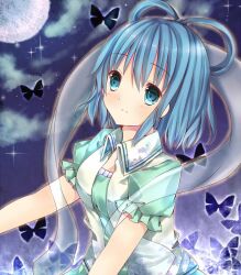  bad_id bad_pixiv_id blue_eyes blue_hair bug butterfly female full_moon hair_rings kaku_seiga moon night saijou_haruki shawl short_hair solo star_(sky) touhou upper_body vest 