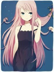  ayu_(mog) bad_id bad_pixiv_id bare_shoulders black_dress blue_eyes dress facepaint female hands long_hair megurine_luka nail_polish pink_hair sleeveless sleeveless_dress solo very_long_hair vocaloid 