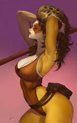  1girls anthro armpits arms_behind_head catgirl cheetara elsevilla eyes_mostly_closed female female_only hair_grab hi_res iranian leotard long_hair looking_at_viewer persian persian_(iranian) persian_clothing persian_female side_view solo solo_female thundercats 